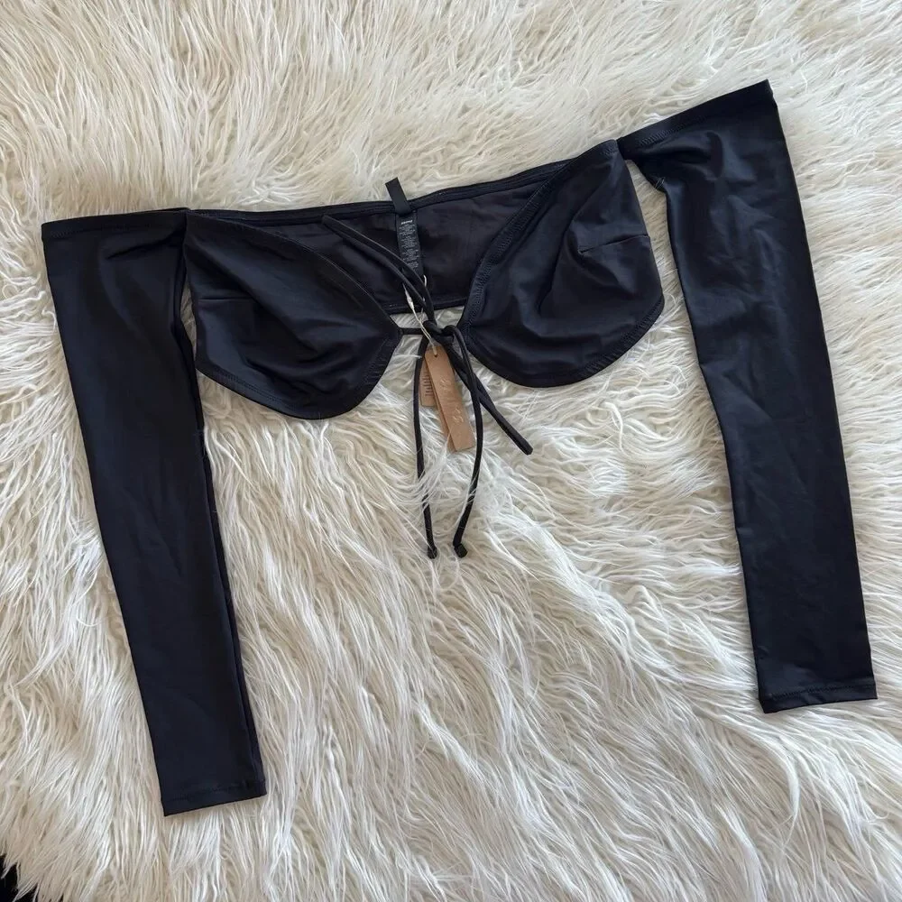 SKIMS Swim Long Sleeve Bikini Top Onyx Size Large